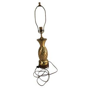 Vintage Brass Pineapple Table Lamp with Wood Base, 1960s Mid Century Lighting, W